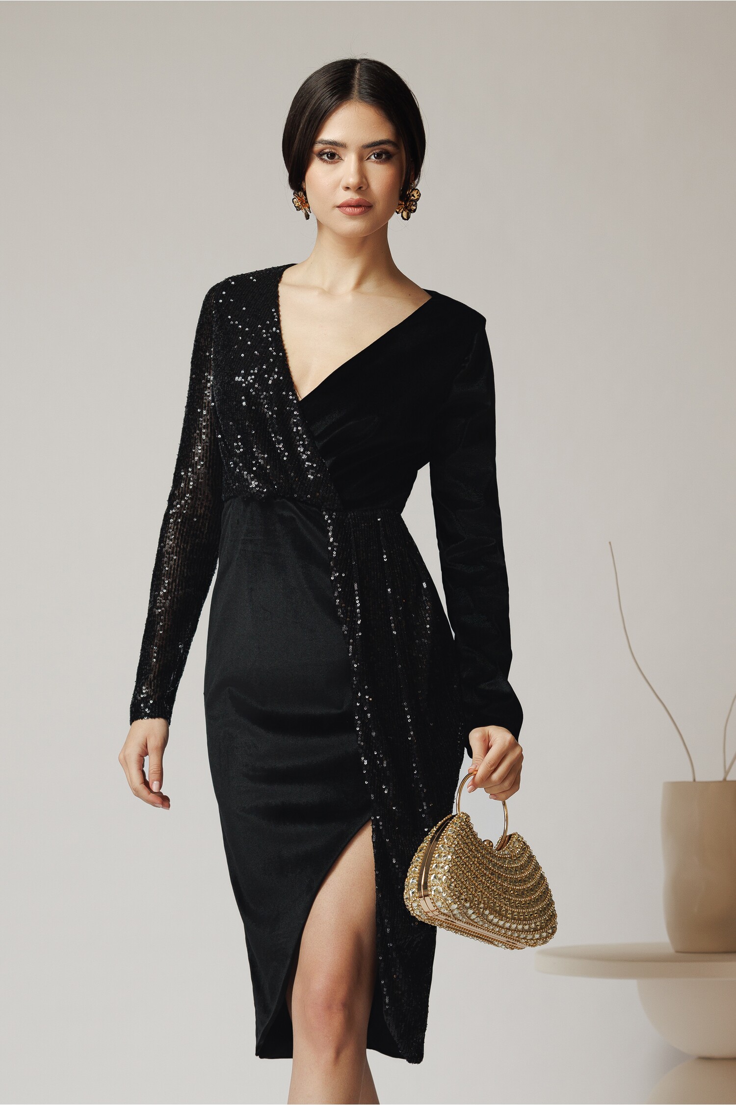 Rochie de Ocazie Catifea cu Paiete Eleganta