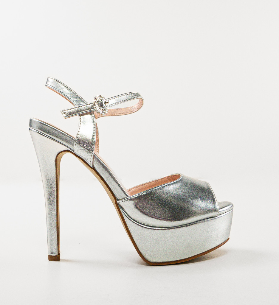 Sandale Toc Moctez Argintii | Eleganță Maximă - imagine 4