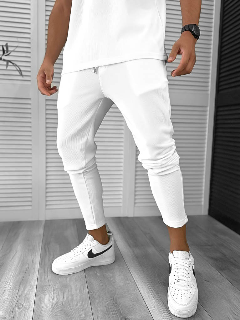Pantaloni Trening Barbati Slim Fit Alb Premium