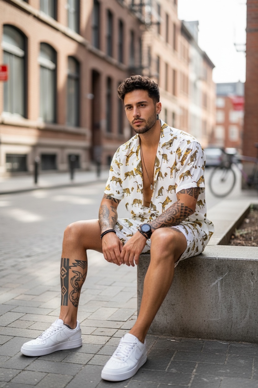 Compleu Vara Barbati Camasa + Pantaloni Imprimeu - imagine 2