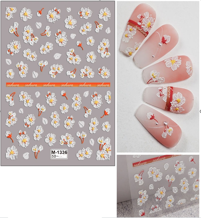 Abtibilduri 3D Unghii Marquise Alb/Rosu