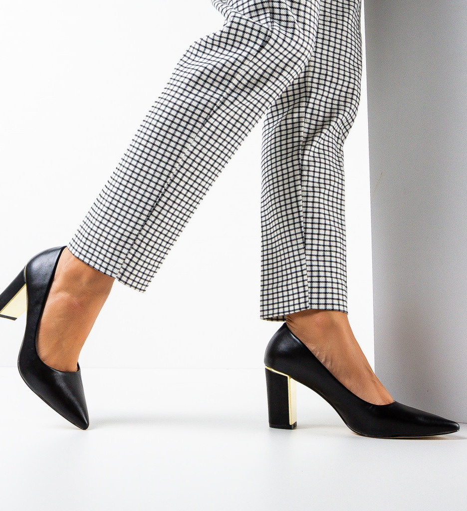 Pantofi Sherman Negri Eleganți cu Toc - imagine 3