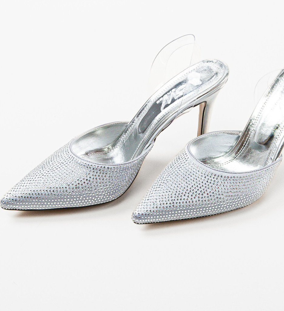 Pantofi Dama Argintii Eleganti cu Toc Inalt - imagine 6