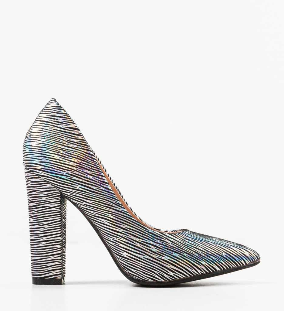 Pantofi Dama Argintii Eleganti cu Toc Huber - imagine 5