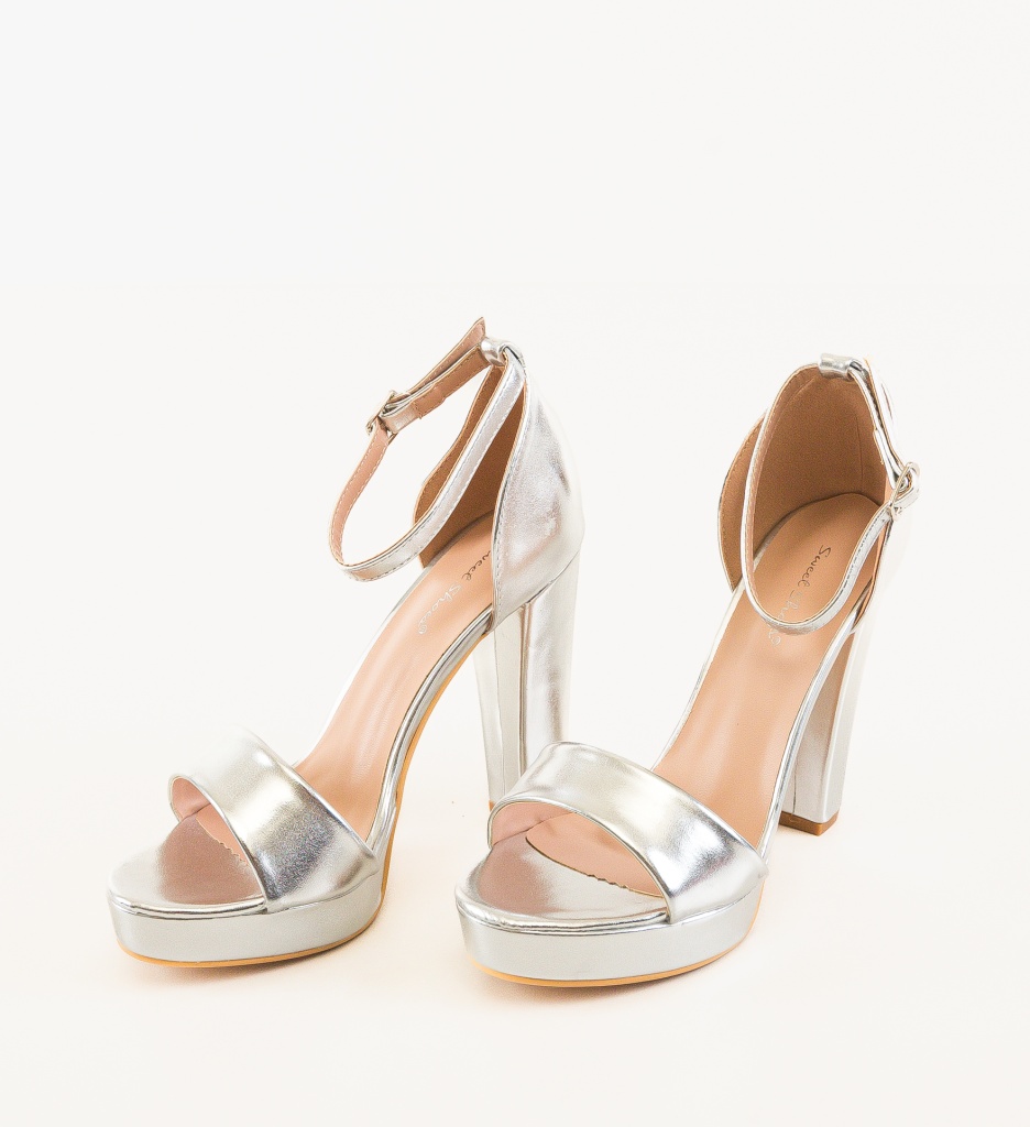 Sandale Olson Argintii cu Toc Elegant - imagine 4