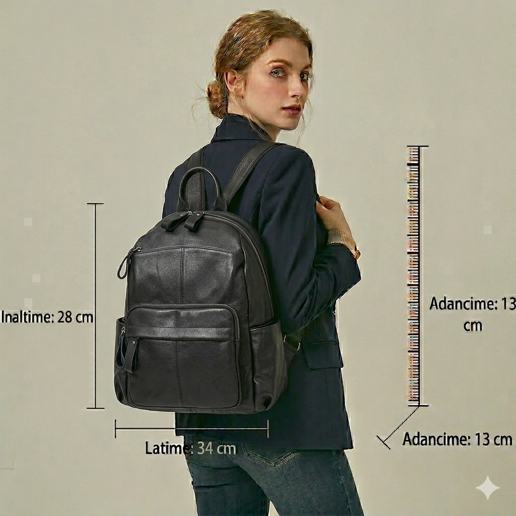 Rucsac Dama Piele Naturala Delis Ananda GT2050 Negru - imagine 2