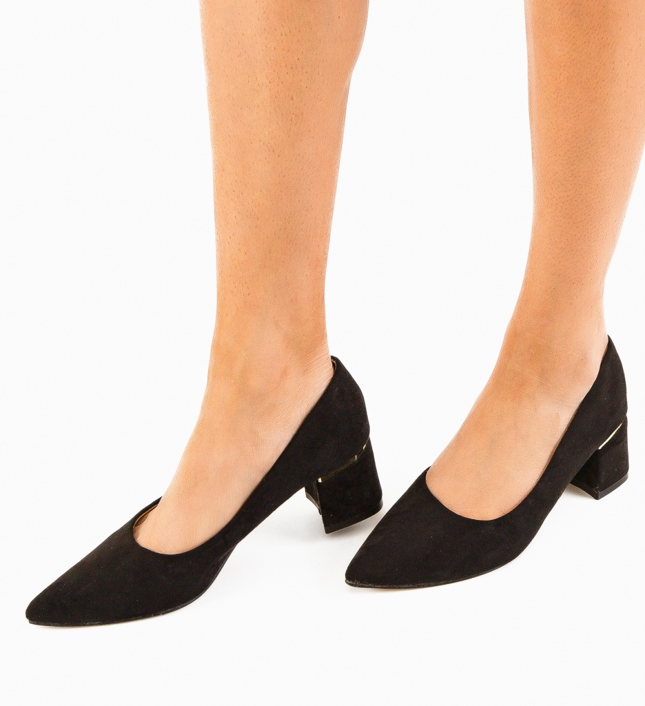 Pantofi Hazmelo Negri cu Toc Stilat - imagine 4
