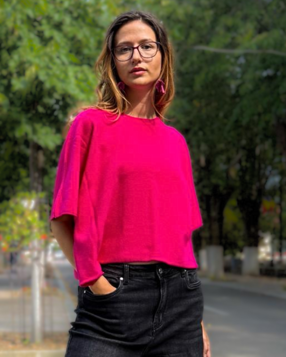 Pulover Fucsia Shopika - Maneca Fluture