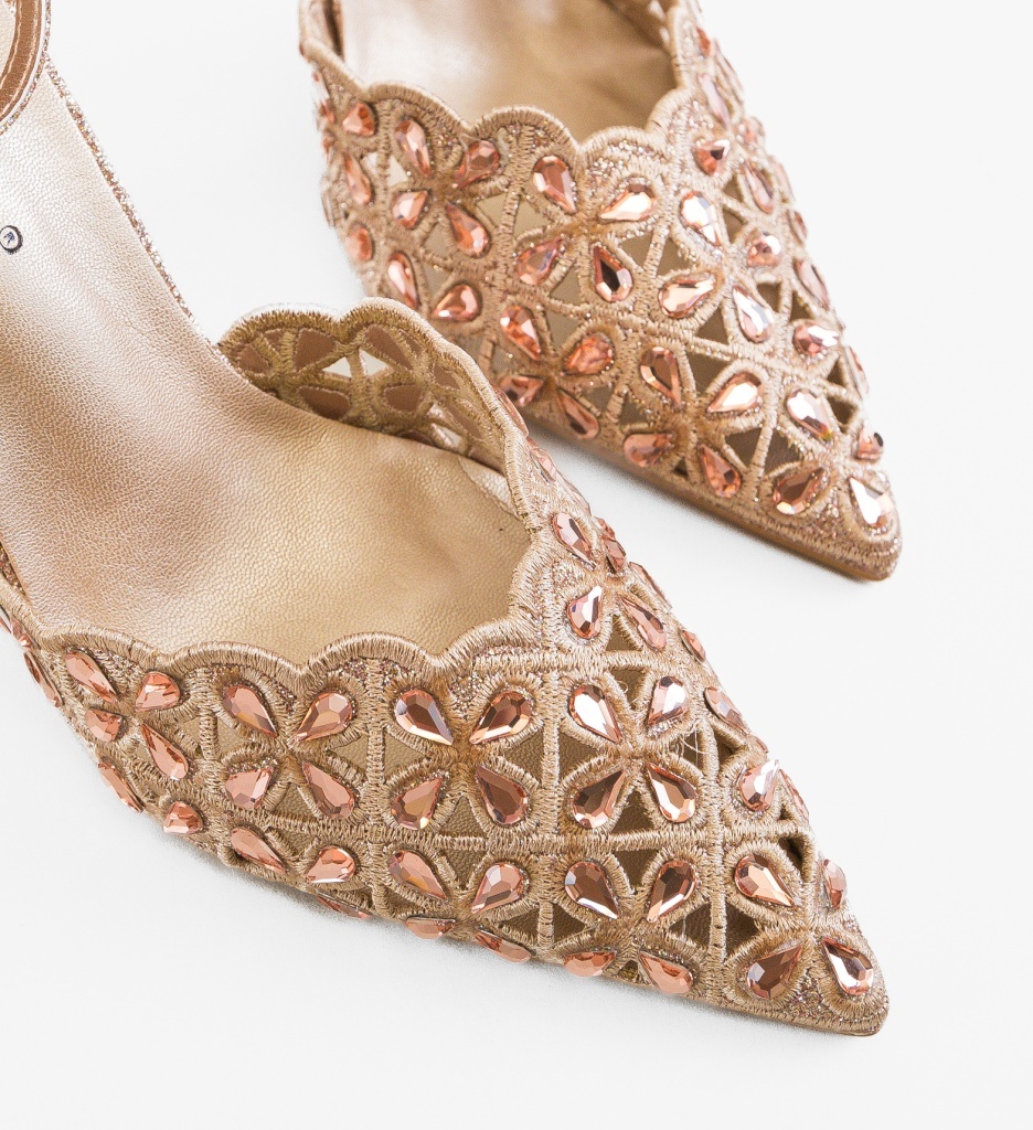 Pantofi Stiletto Dama Tabylys Aurii Eleganți - imagine 5