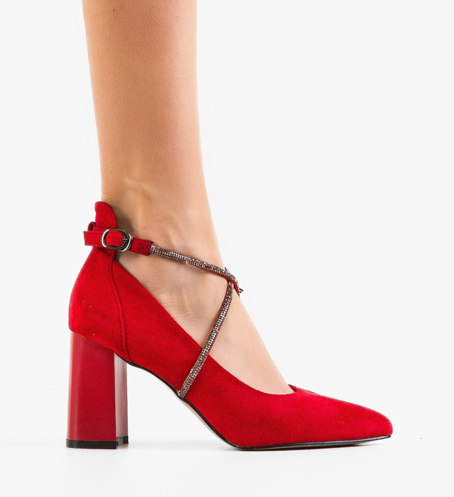 Pantofi Dama Nikke Rosii cu Toc Eleganti - imagine 8