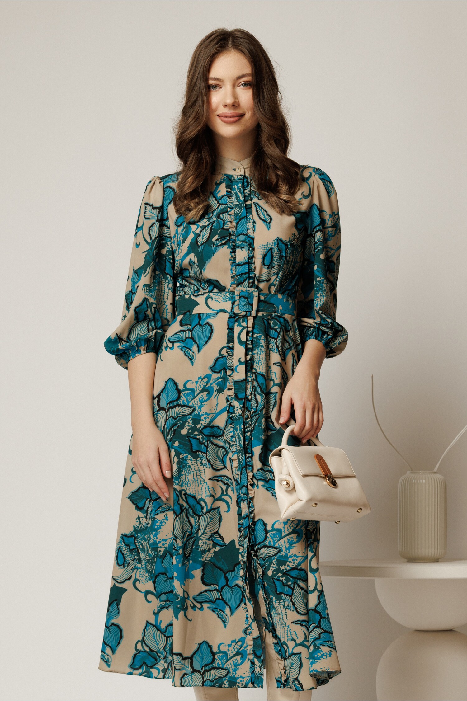 Rochie Midi Crem Turcoaz - Cununie Civilă