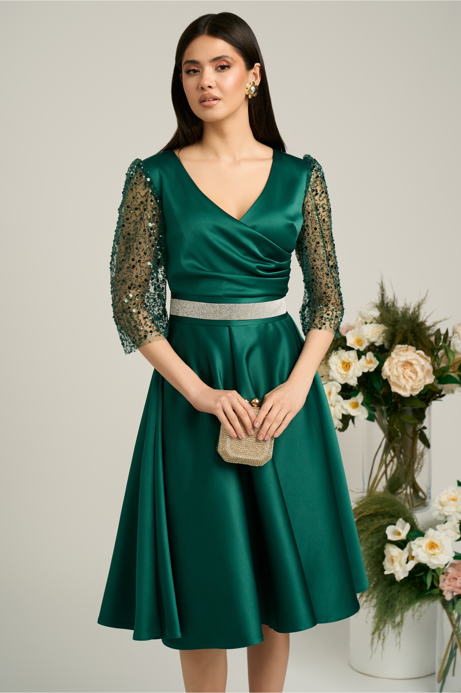 Rochie Eleganta Tafta Verde | Ella Collection