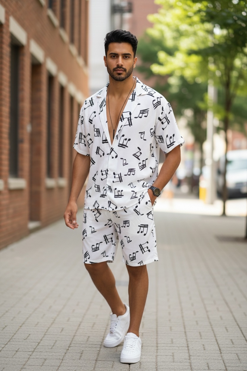Compleu vara barbat camasa imprimeu + pantaloni - imagine 2
