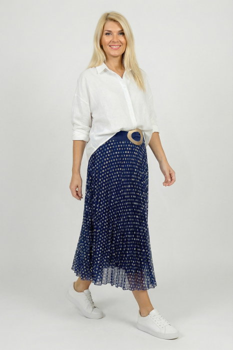 Fustă Satin Plisată Shopika | Alb-Bleu Elegantă