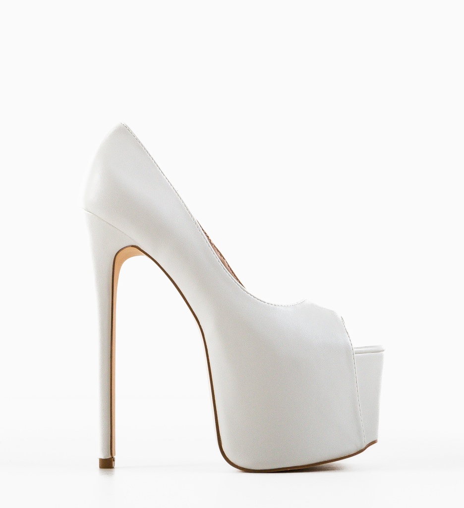 Pantofi Biria Albi cu Toc Eleganți - imagine 4