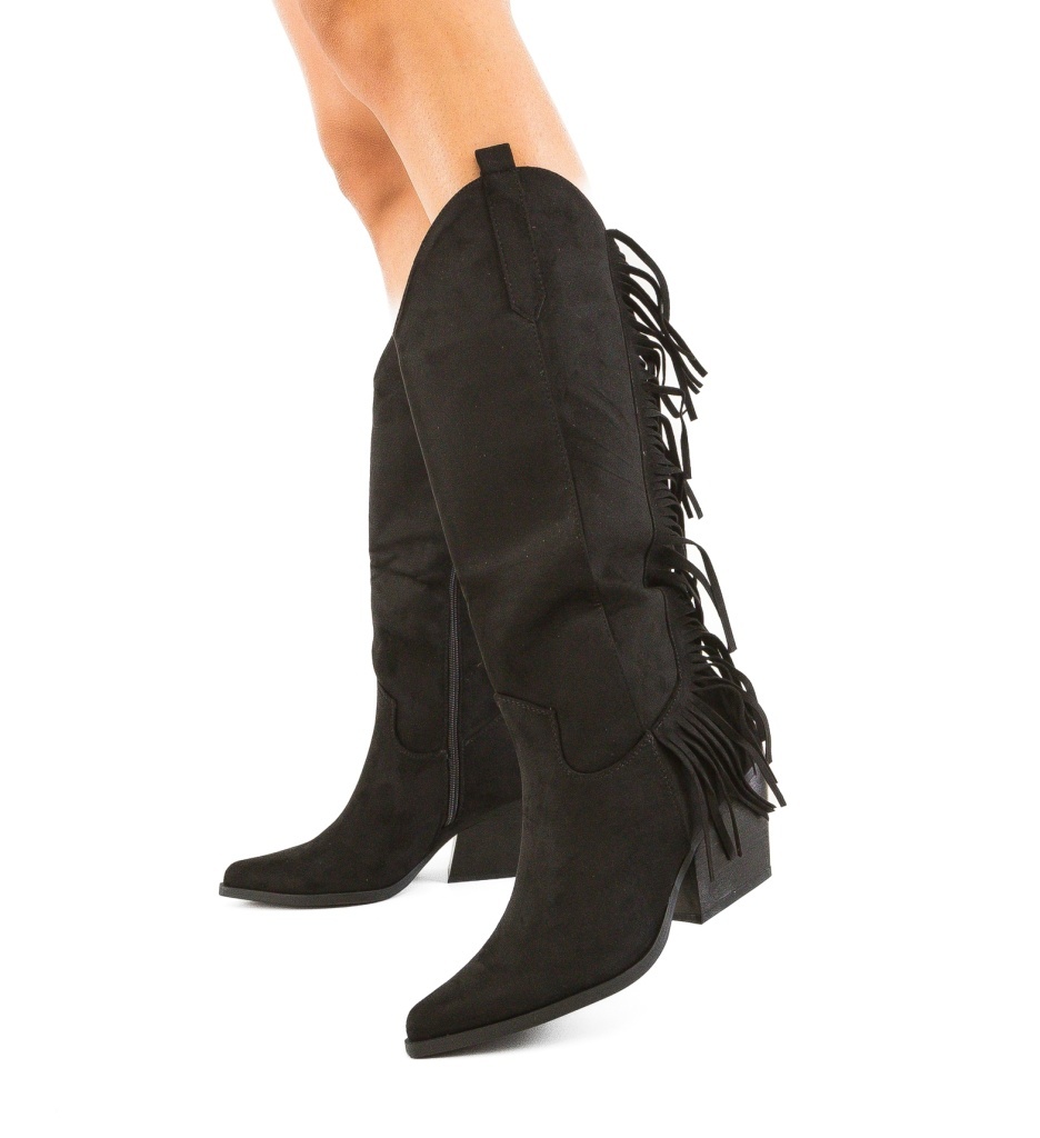 Cizme Dama Franj Negre - Stil Modern - imagine 3