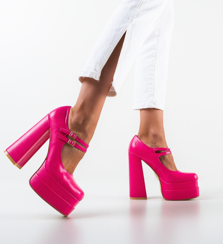 Pantofi dama Maysa Fuchsia cu toc elegant - imagine 3