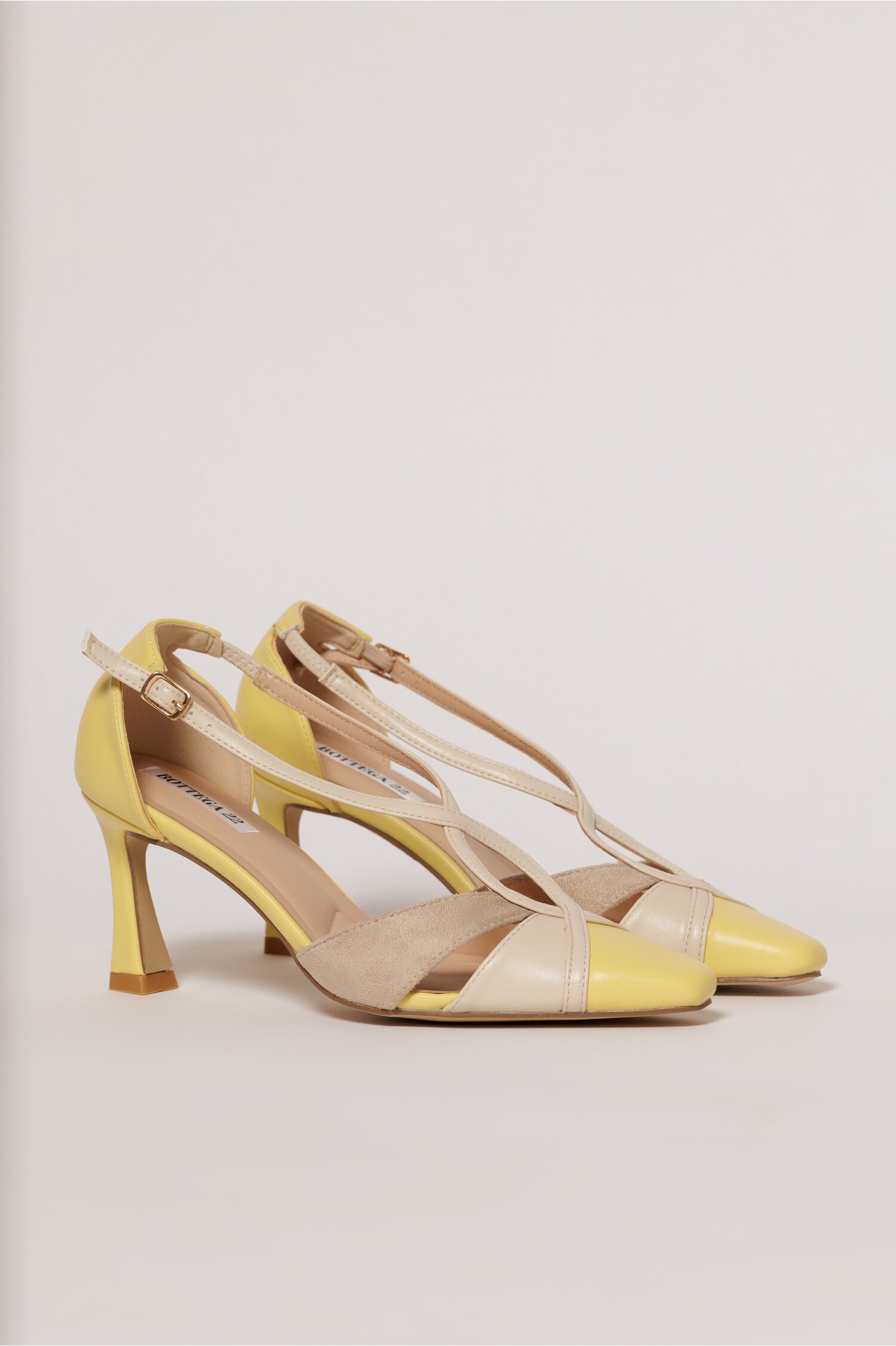 Pantofi Galbeni cu Barete Încrucișate, Toc 8 cm