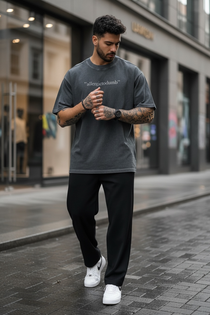 Tricou Barbati Gri Degrade Oversize Premium