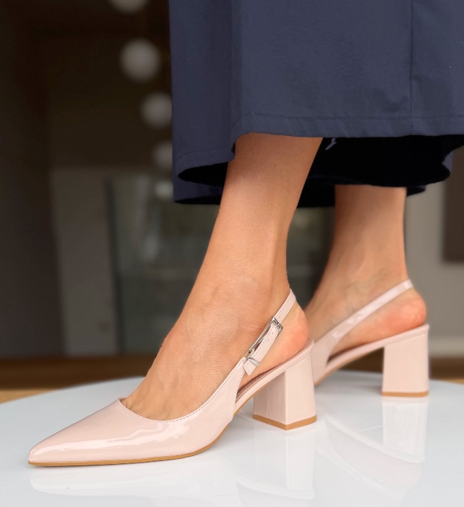 Pantofi dama Kan Bej eleganți cu toc - imagine 3