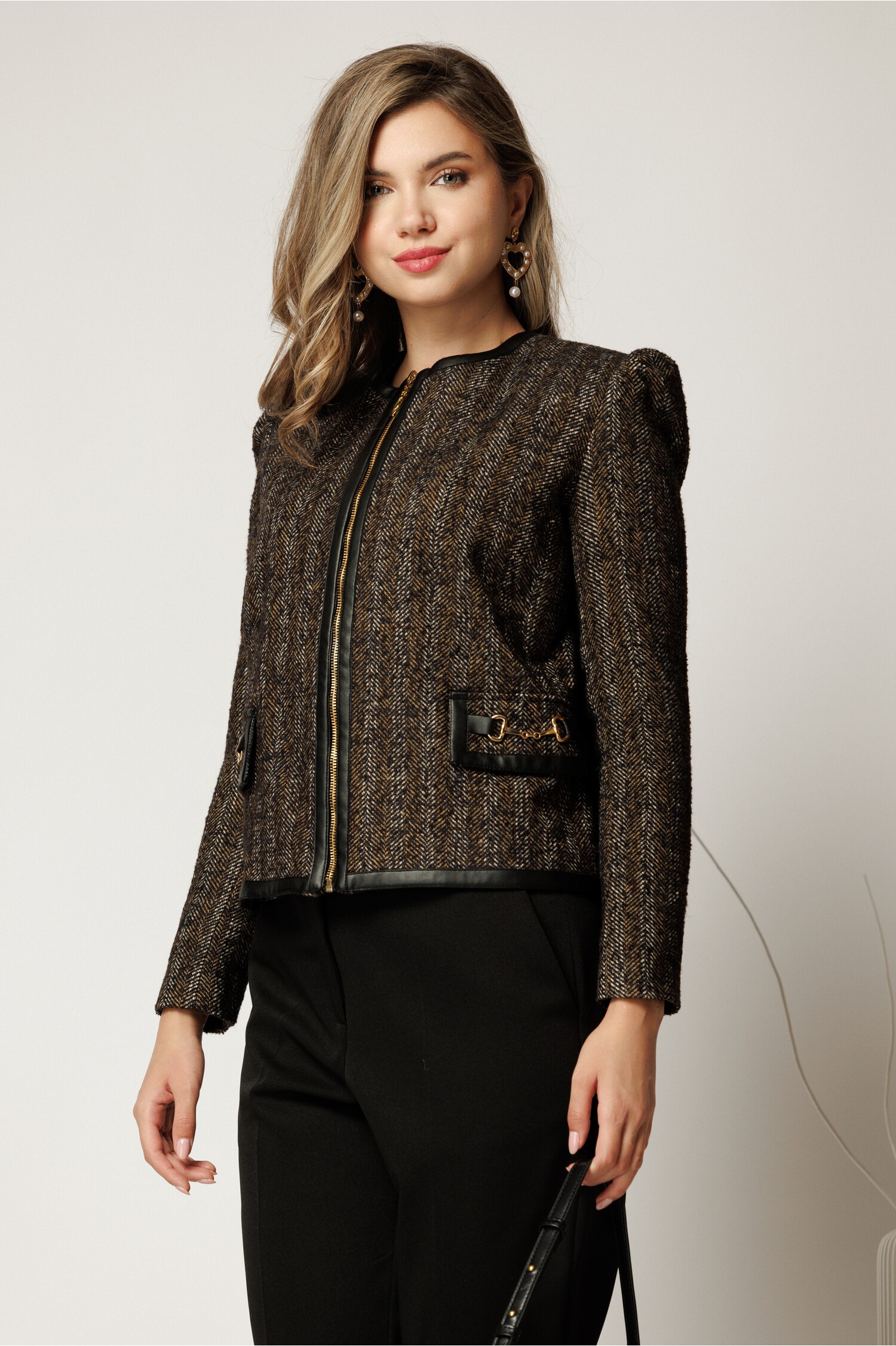 Jacheta Eleganta Tweed DY Fashion Negru/Maro