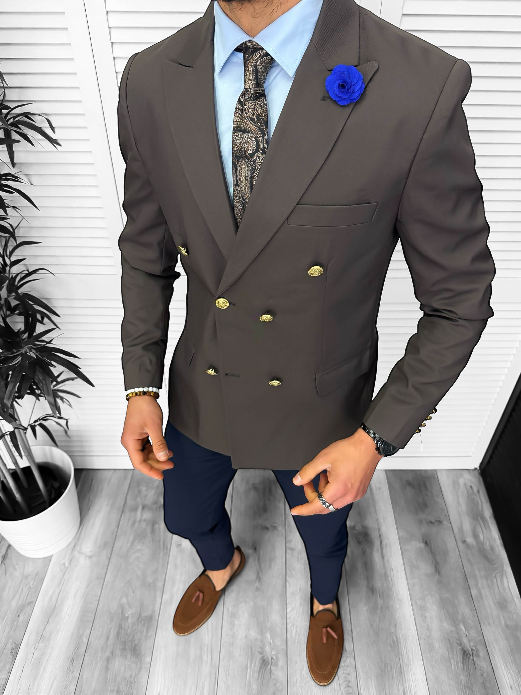 Sacou Barbati Slim Fit Maro 2 Randuri Nasturi