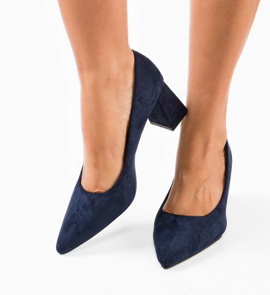 Pantofi Eleganți Adria Bleumarin cu Toc - imagine 3