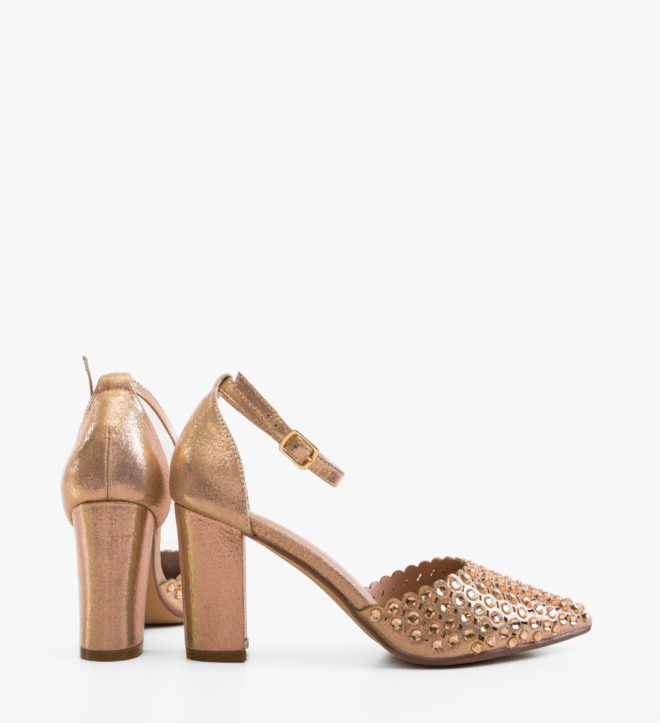 Pantofi Dama Eleganți cu Toc Bampir Aurii - imagine 4
