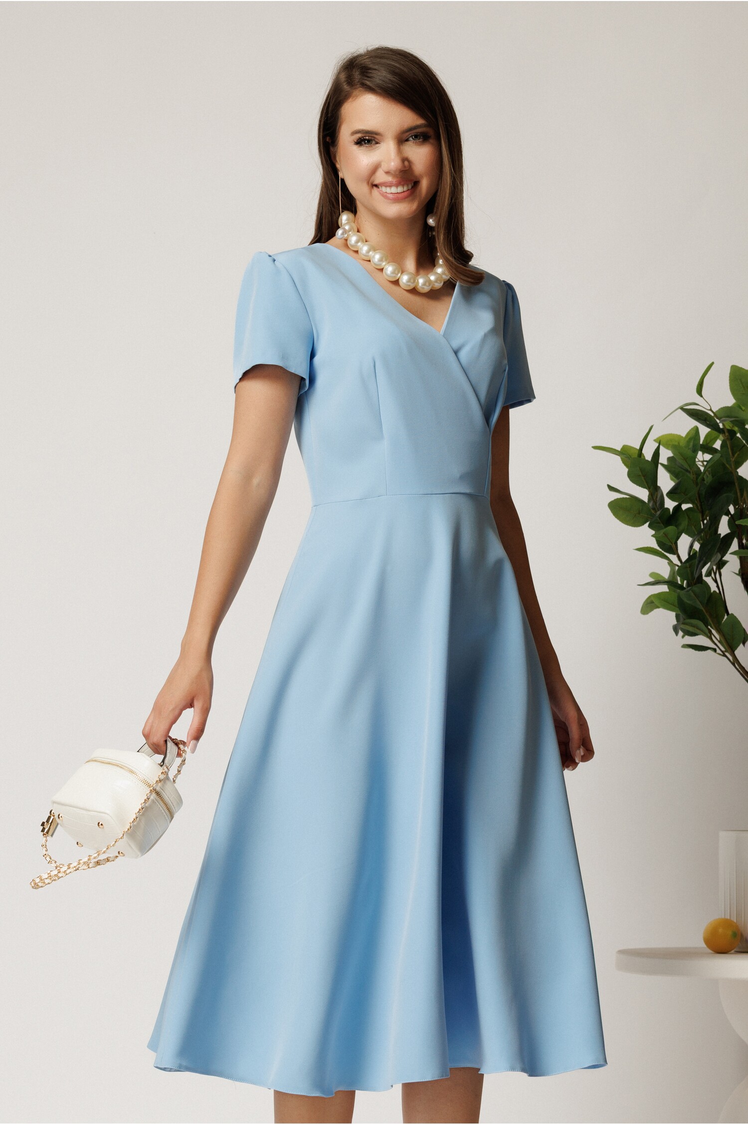 Rochie Midi Blue Clos Elegantă pentru Cununie Civilă