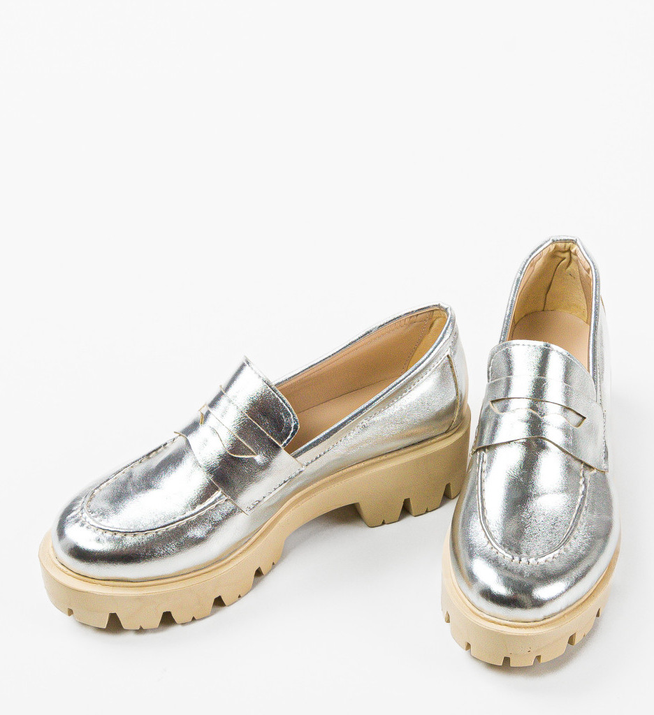 Pantofi Casual Dama Argintii Stil Modern - imagine 5