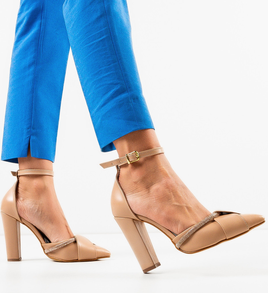Pantofi dama Loryna Nude cu toc elegant - imagine 2