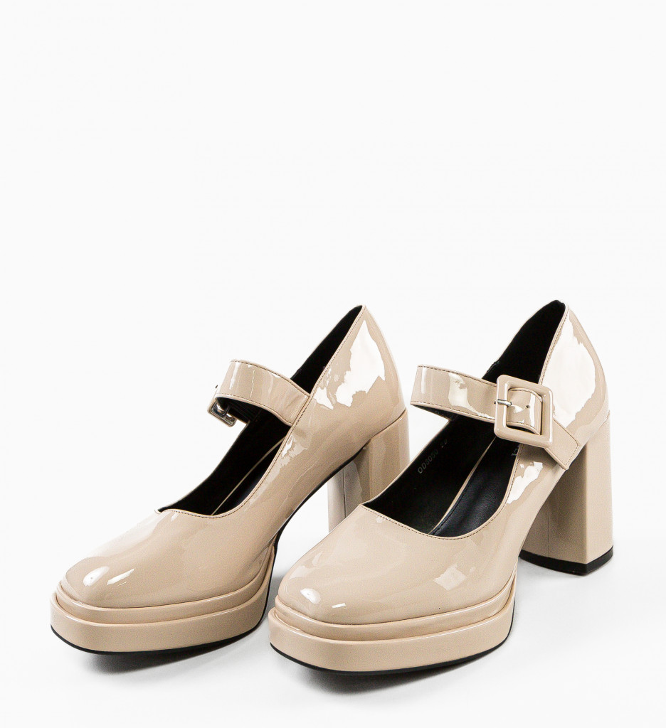 Pantofi Hanna Bej Eleganți cu Toc - imagine 5
