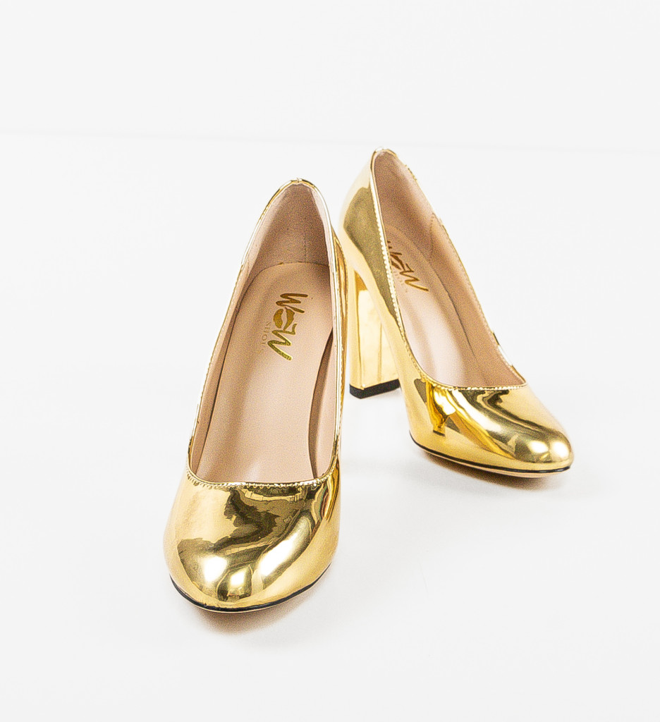 Pantofi Janeyo Aurii Eleganți cu Toc - imagine 2