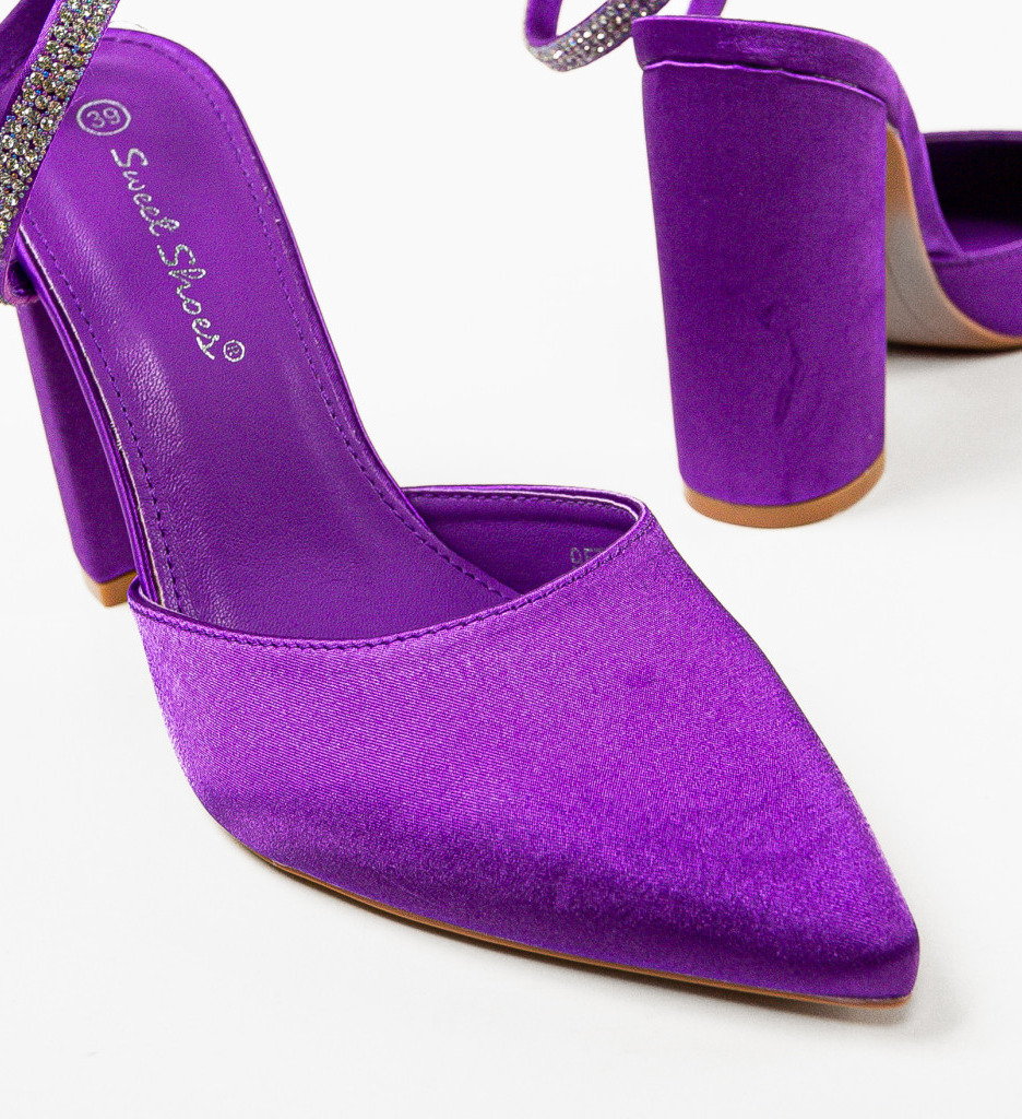 Pantofi dama Lhamo Mov eleganți cu toc - imagine 5