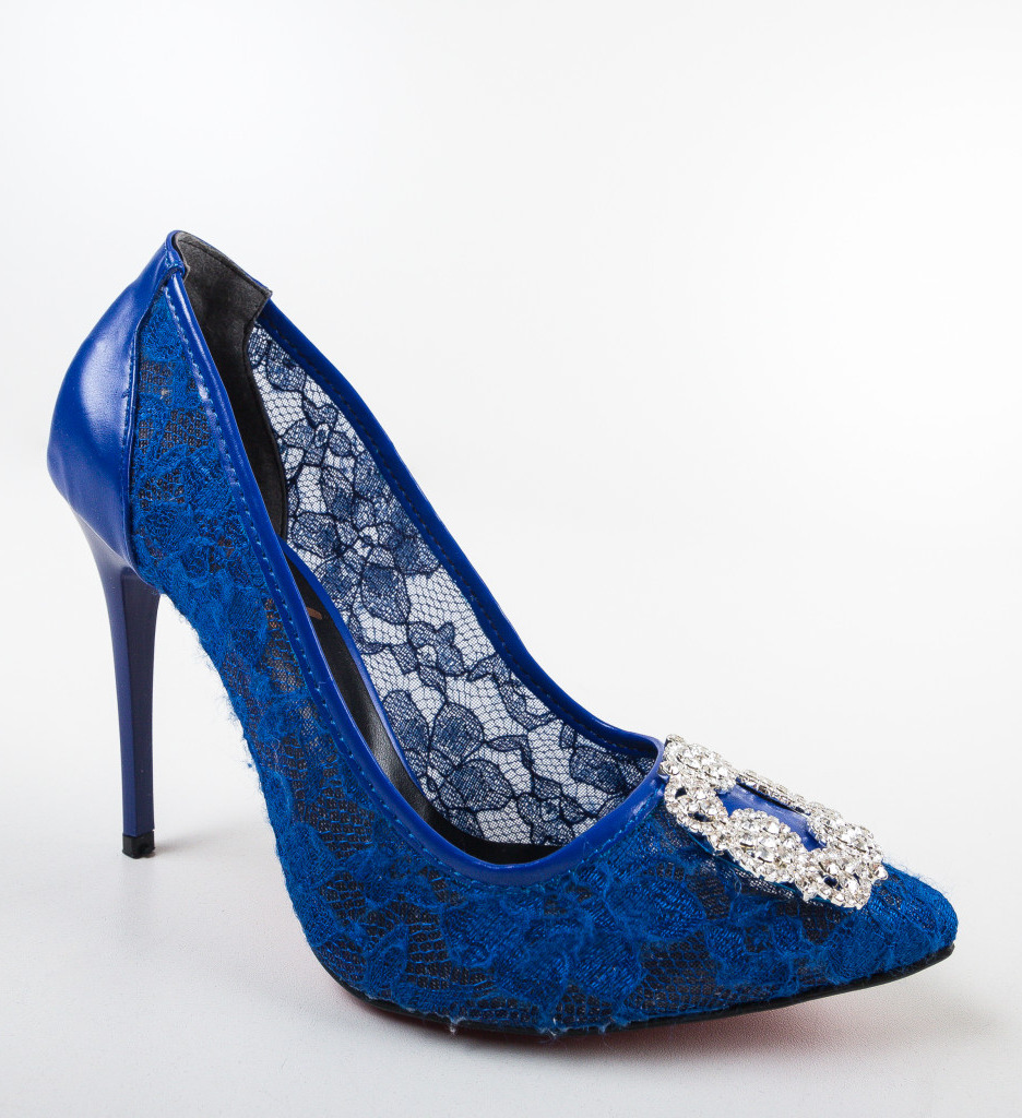 Pantofi Sarin Albastri Eleganți cu Toc - imagine 6