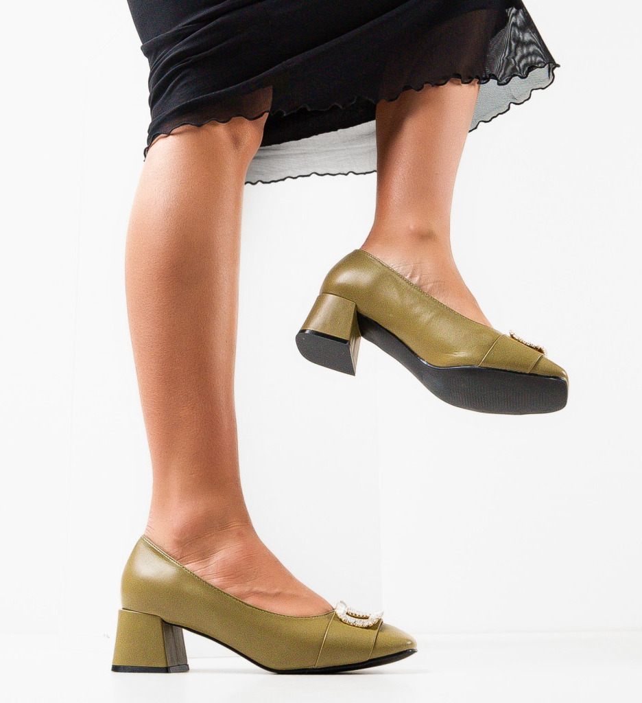 Pantofi Strickl Khaki cu toc elegant