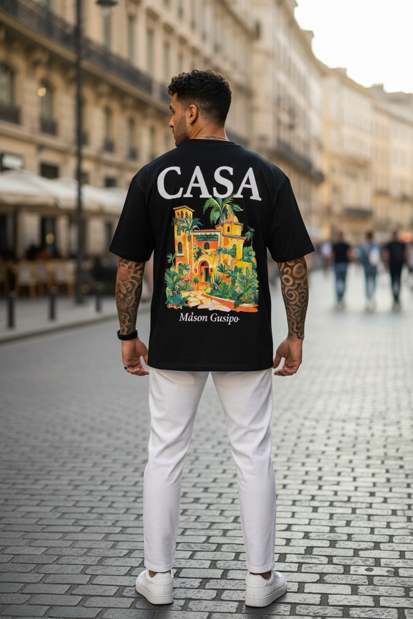Tricou barbati negru cu imprimeu  oversize 335 D3-2.4