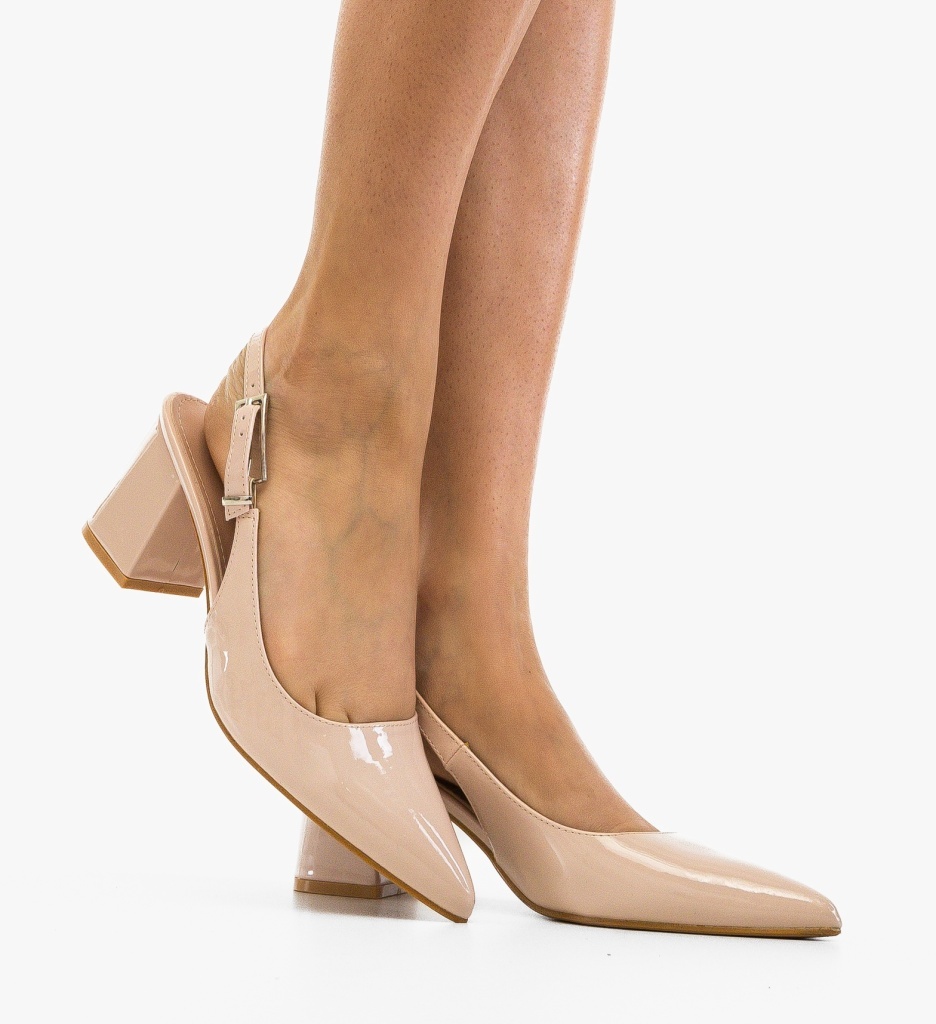 Pantofi dama Kan Bej eleganți cu toc - imagine 8