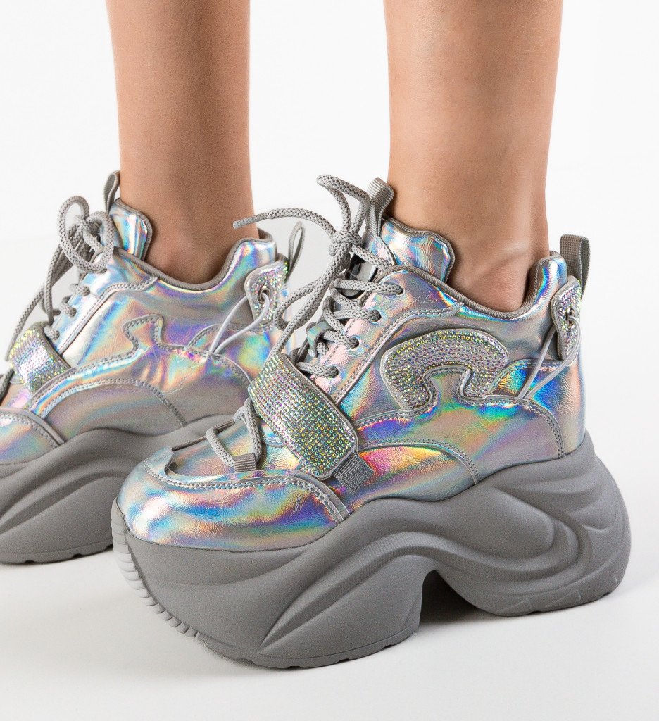 Sneakers Dama Bogota Argintii | Confort & Stil - imagine 3