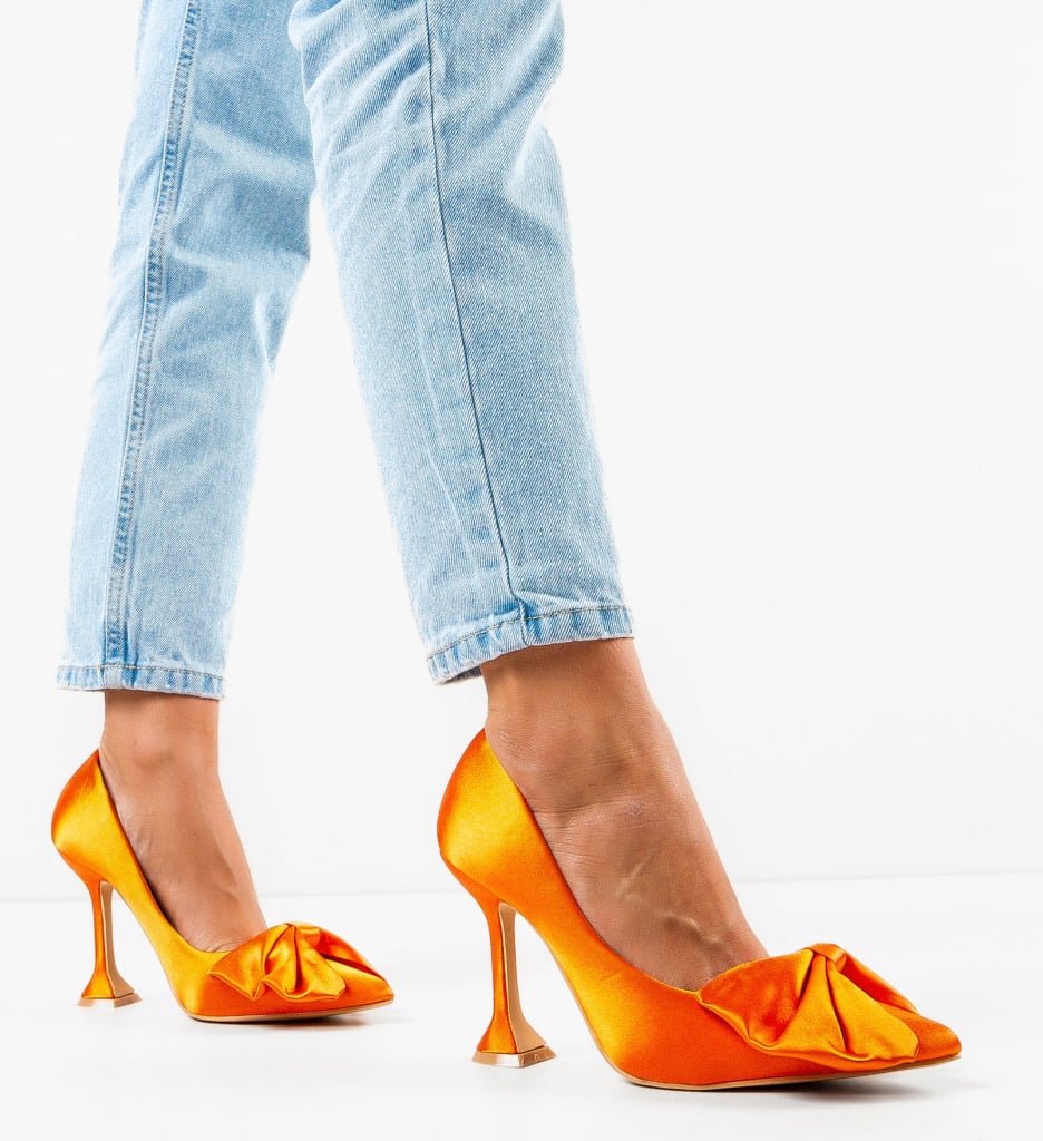 Pantofi Searle Portocalii cu Toc Eleganți - imagine 2