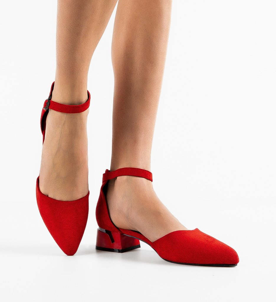 Pantofi dama Zahra rosii cu toc elegant - imagine 4