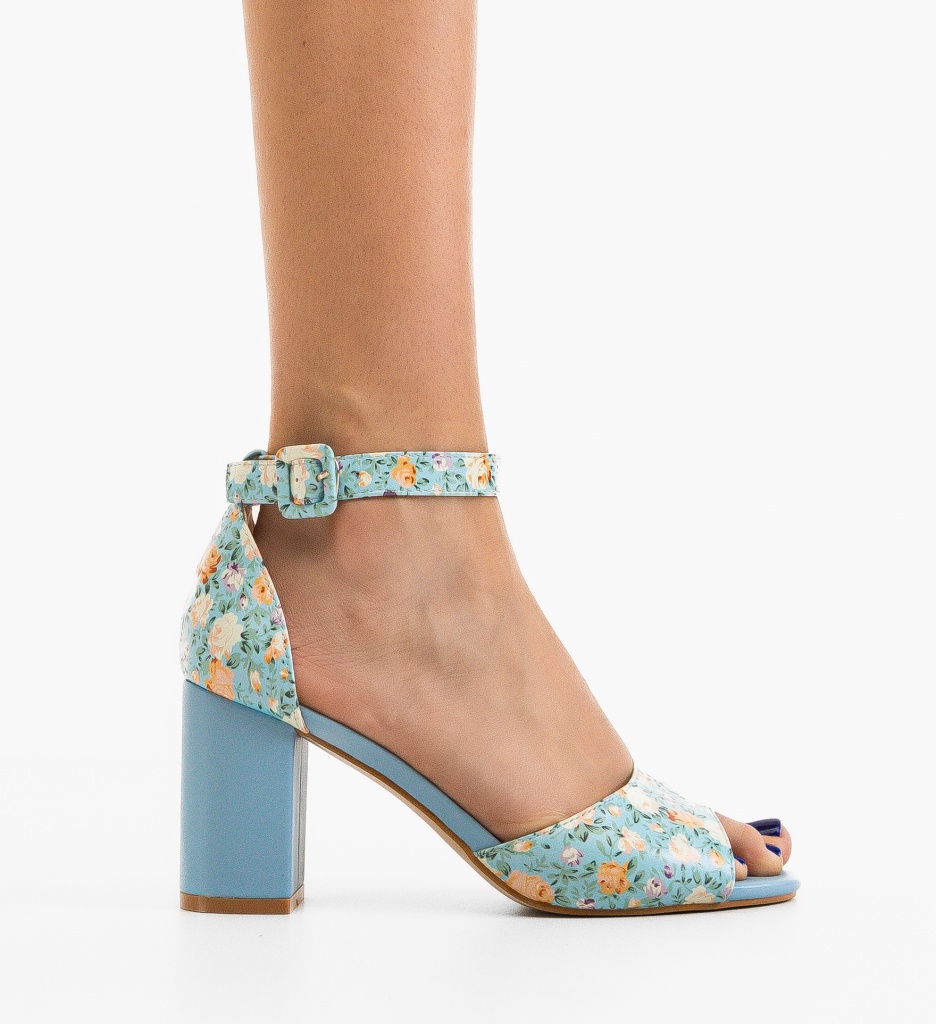 Sandale Buket Albastre cu Toc Elegant - imagine 4