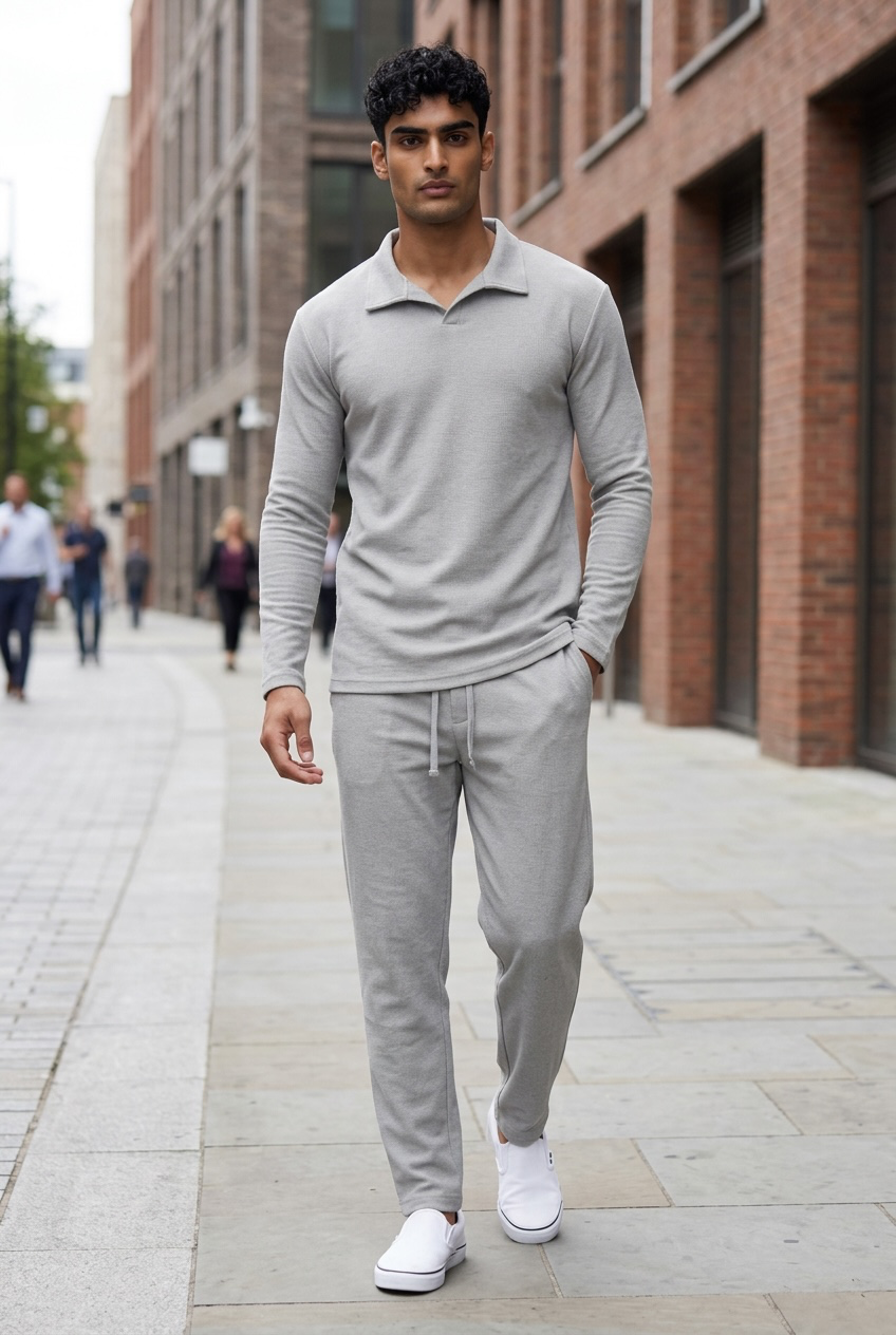 Trening barbati slim fit gri Pantaloni + Hanorac 7500 D10-3