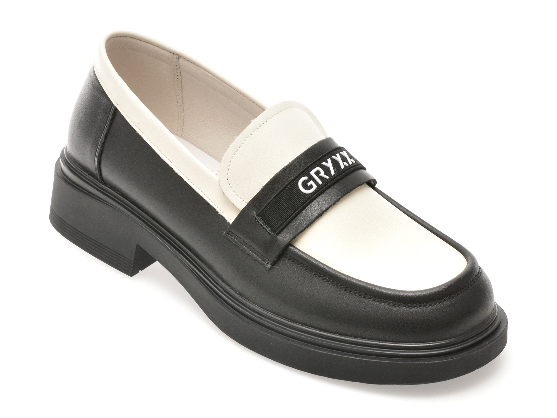 Mocasini Gryxx Piele Naturală Alb-Negru