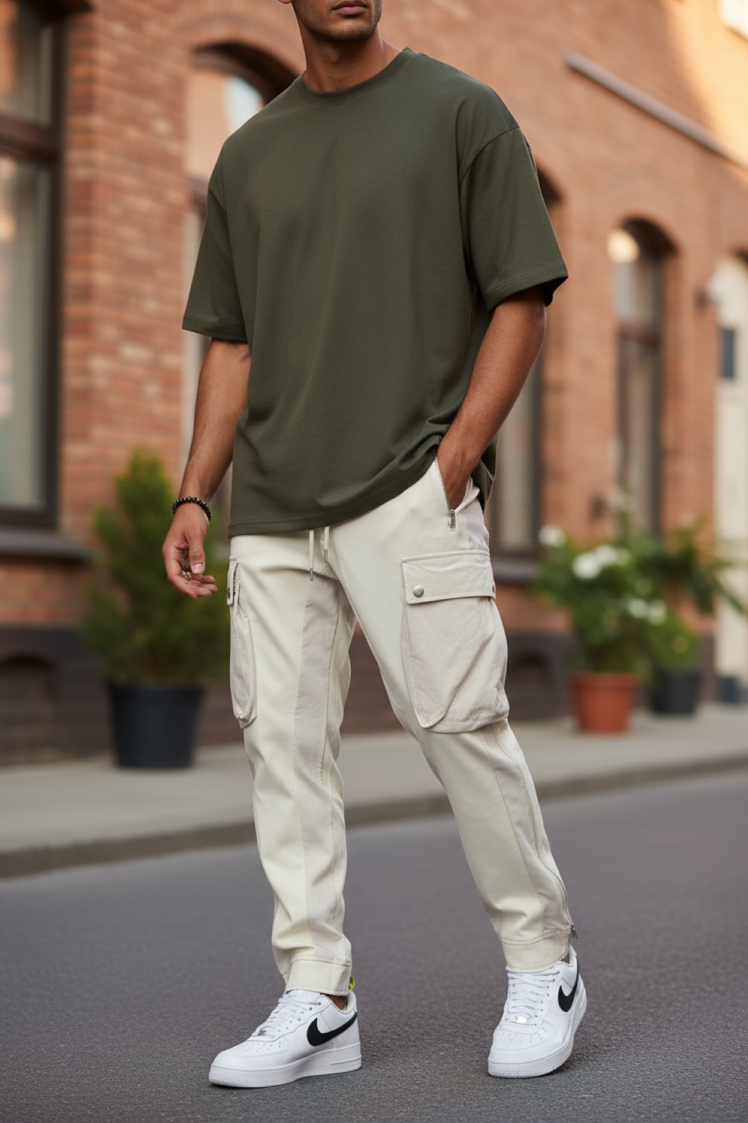 Pantaloni Trening Cargo Bej Conici | Stil și Confort