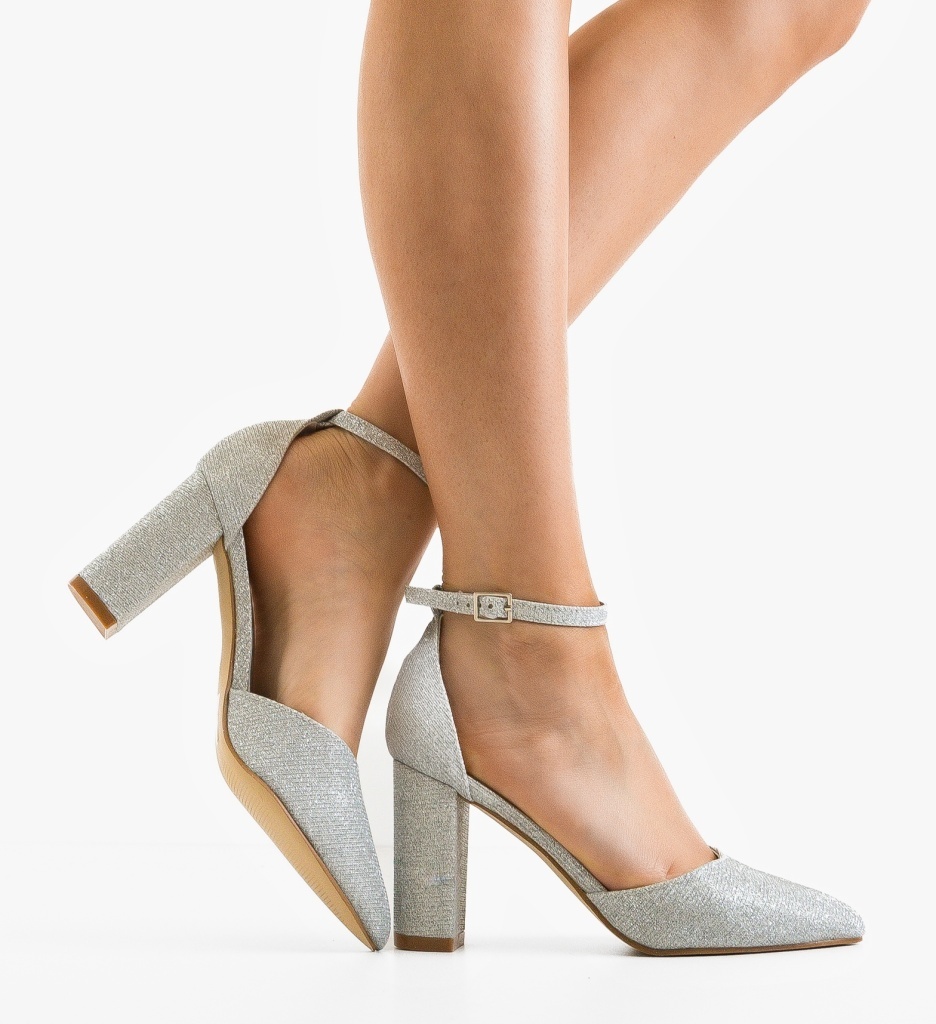 Pantofi Dama cu Toc Young Argintii - Eleganta Disponibila - imagine 4