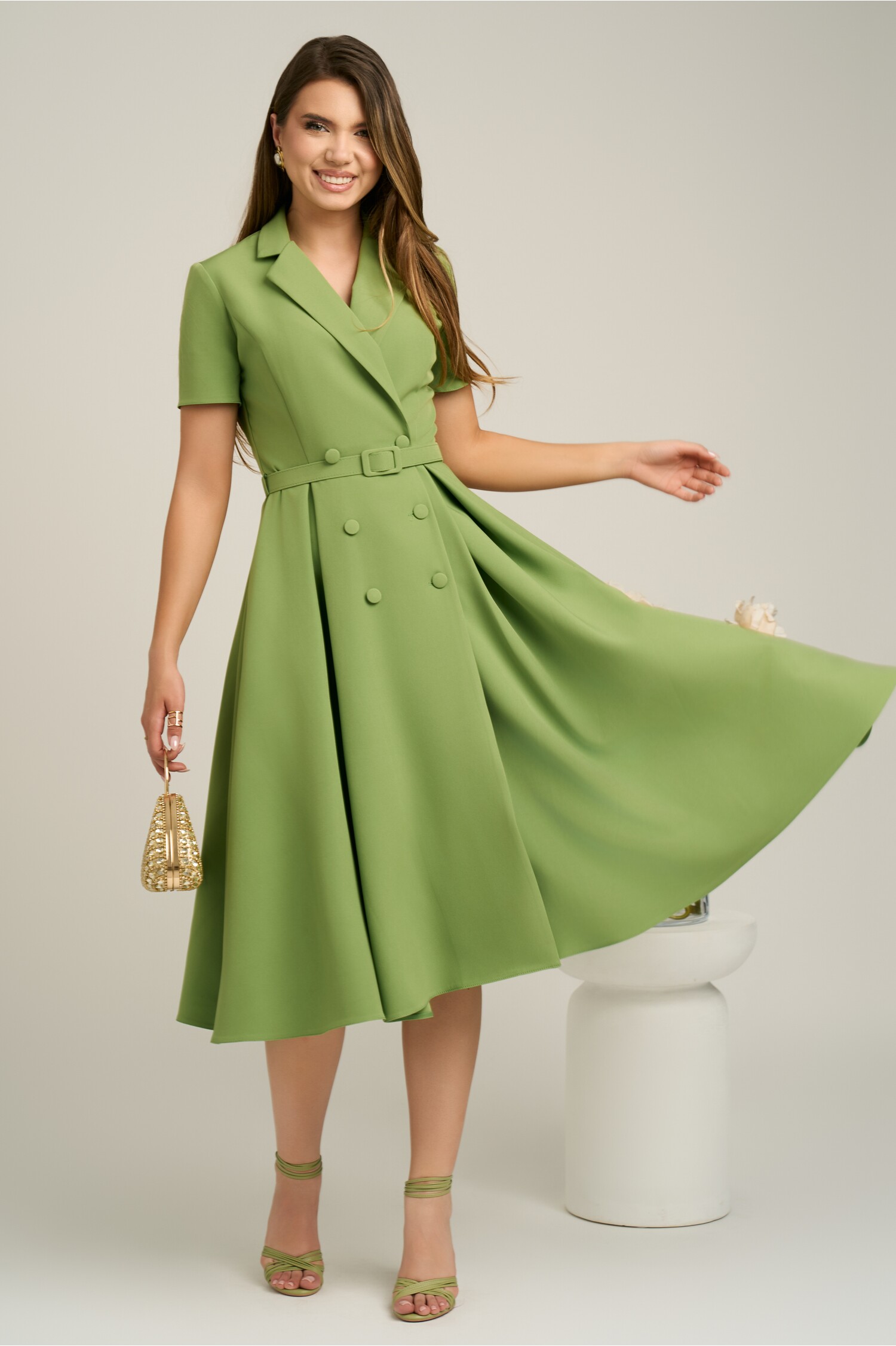 Rochie DY Fashion verde eleganta cu nasturi