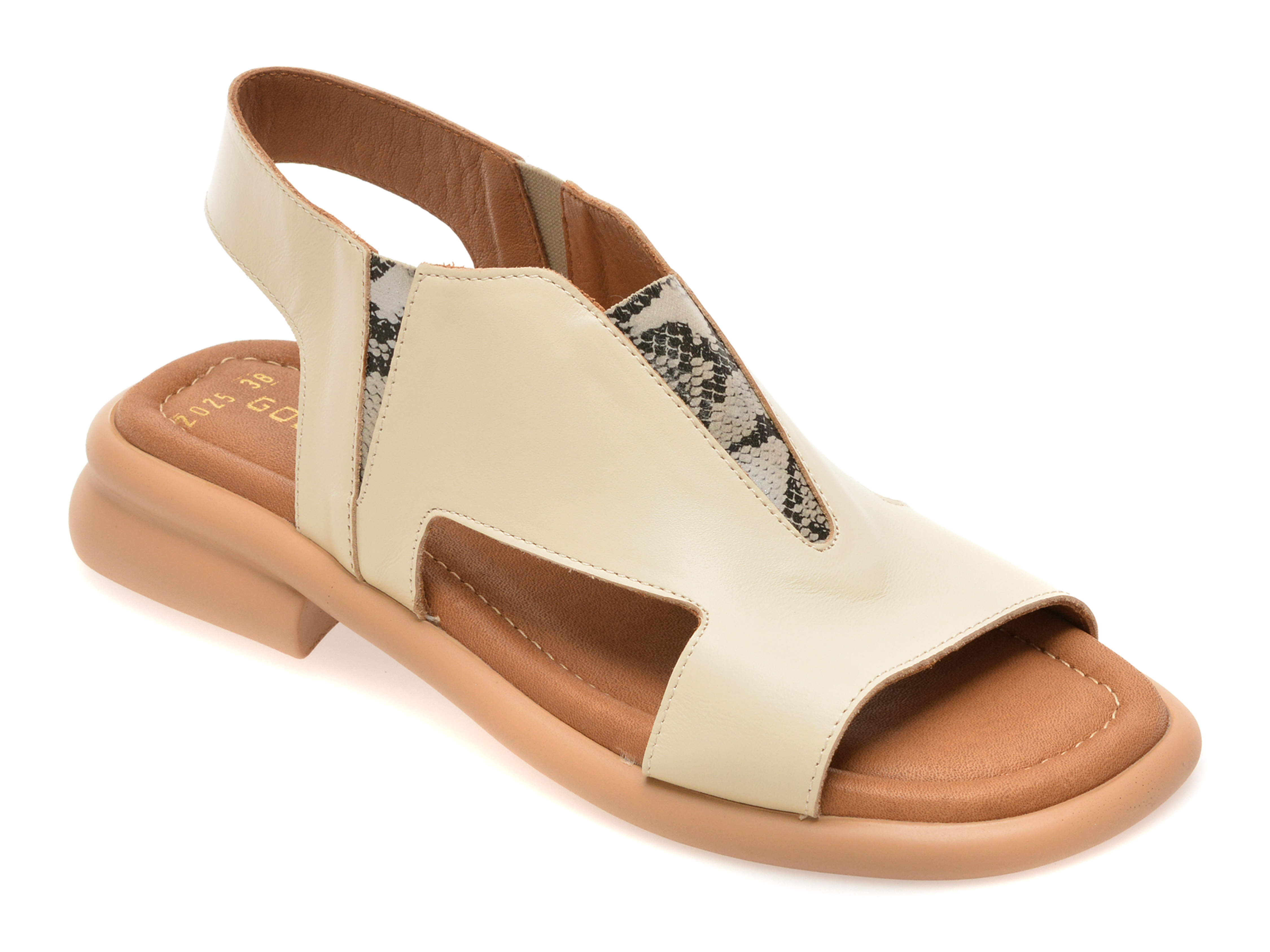 Sandale Gold Deer bej din piele naturală
