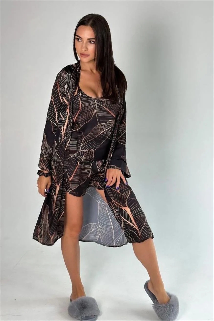 Set Pijama Dama 2 Buc. Delis, Satin, Negru - imagine 3