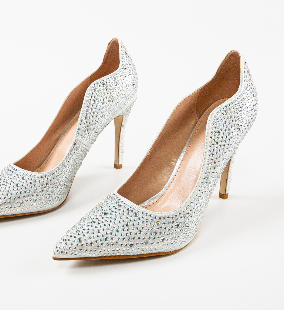 Pantofi Dama Argintii cu Toc Elegant - imagine 5